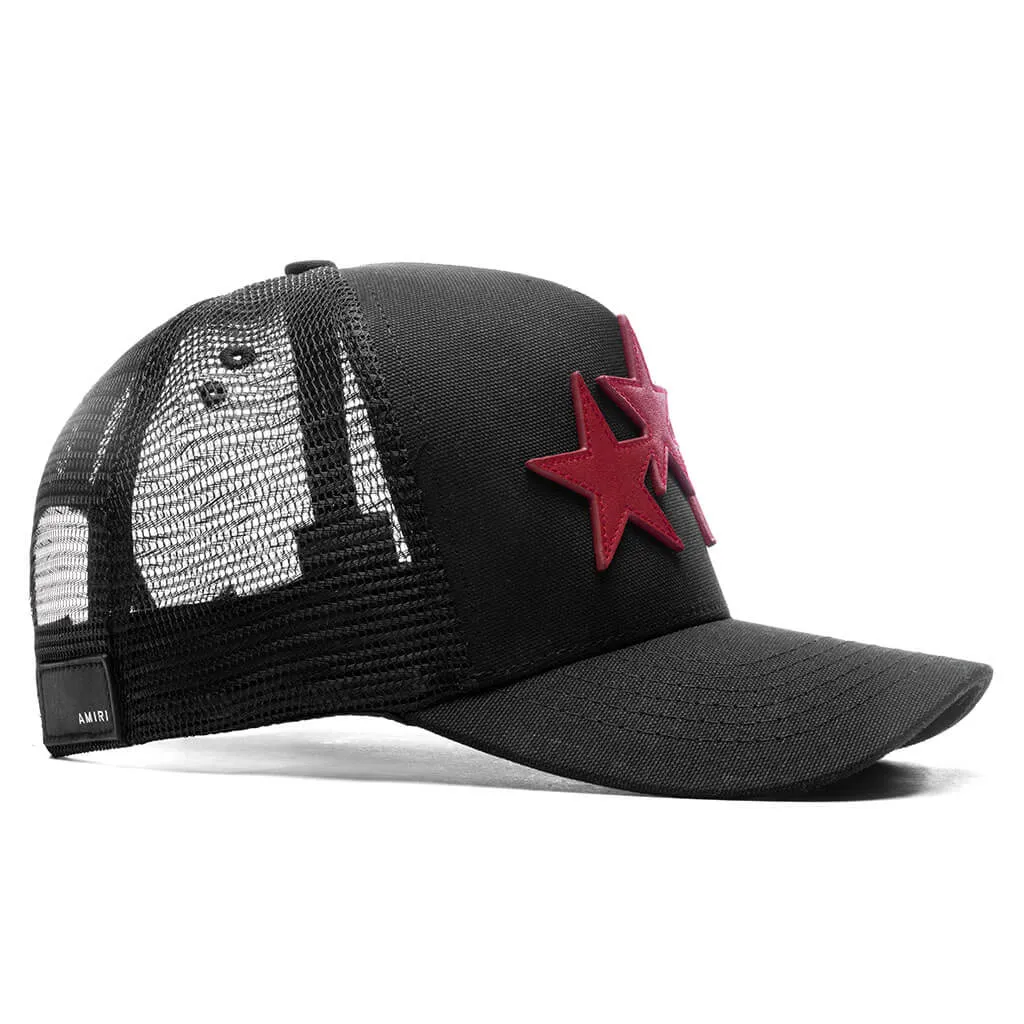 3 Star Trucker Hat - Black/Red