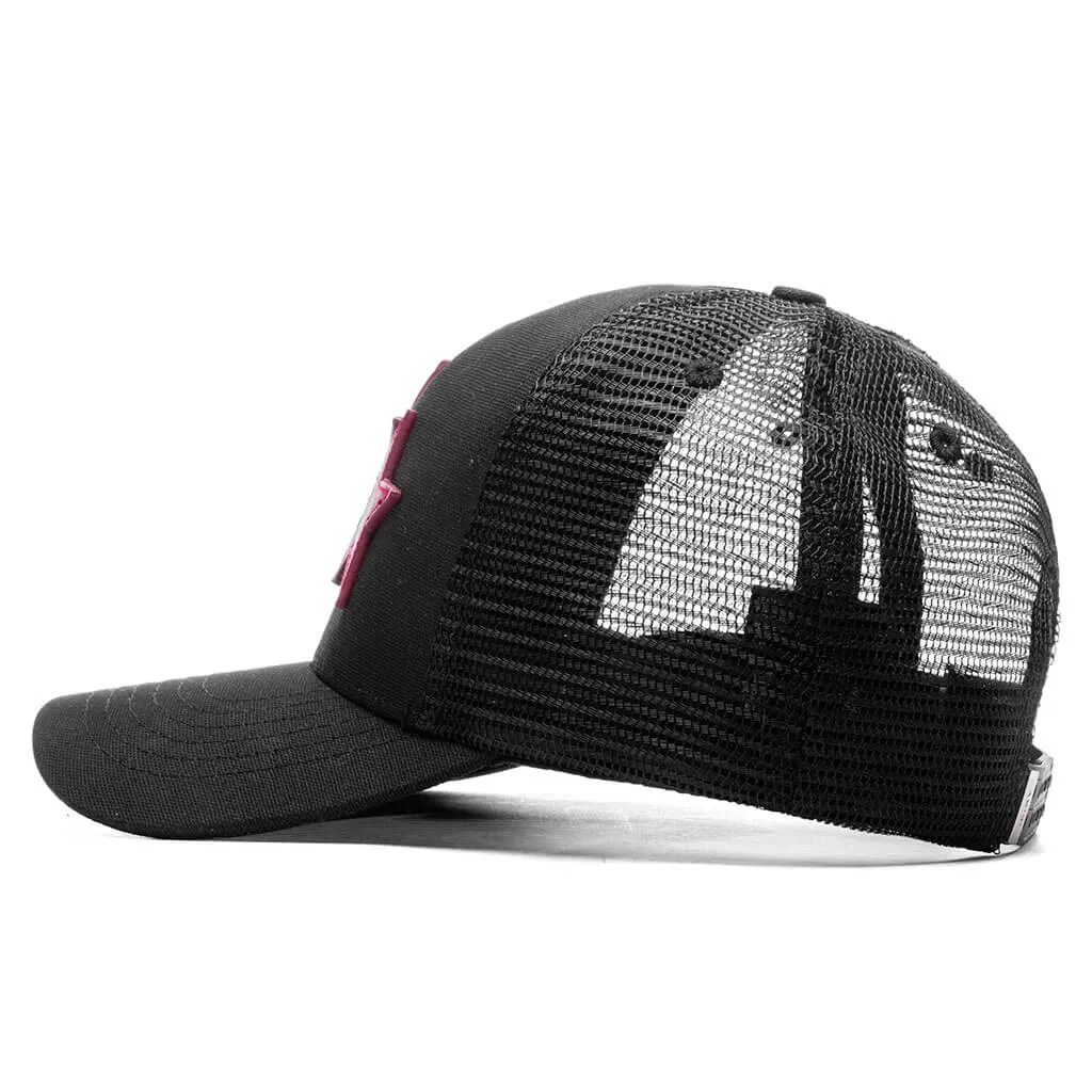 3 Star Trucker Hat - Black/Red