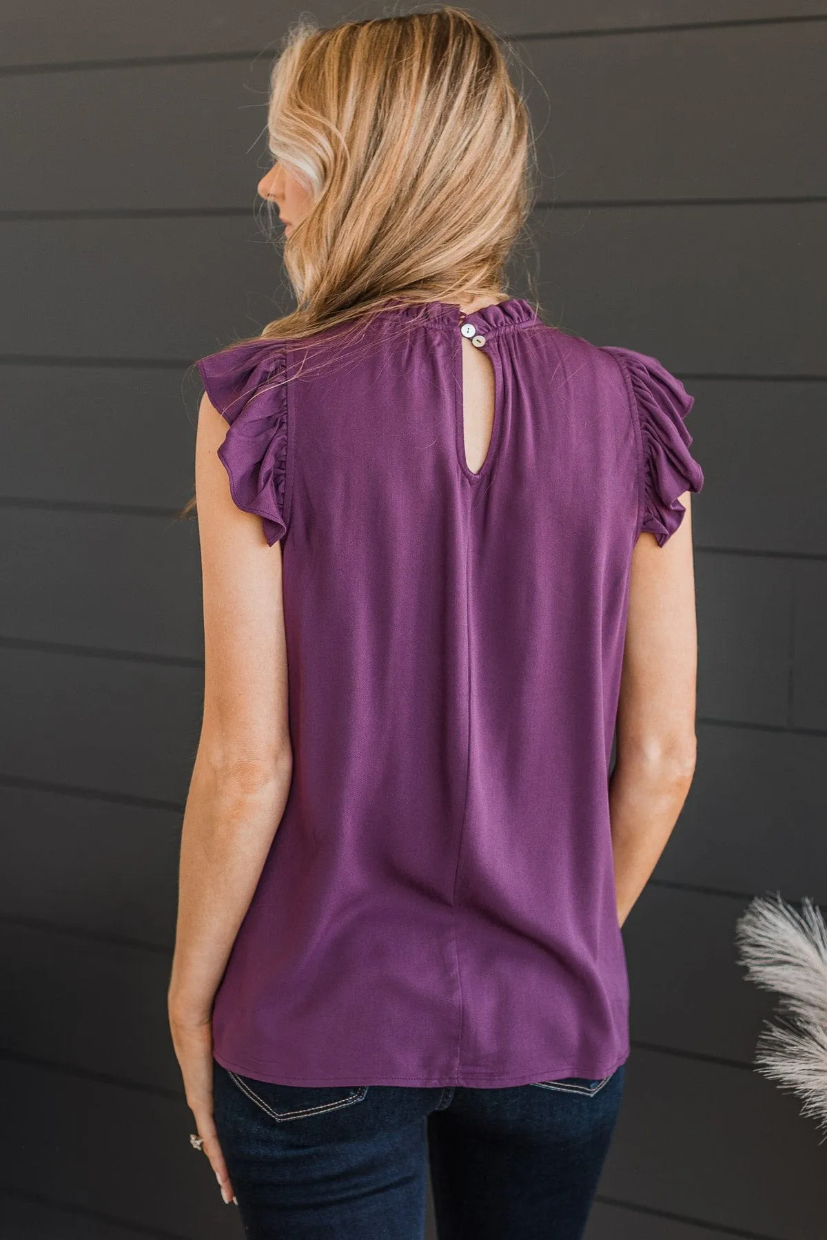 All For Love Ruffle Blouse- Eggplant