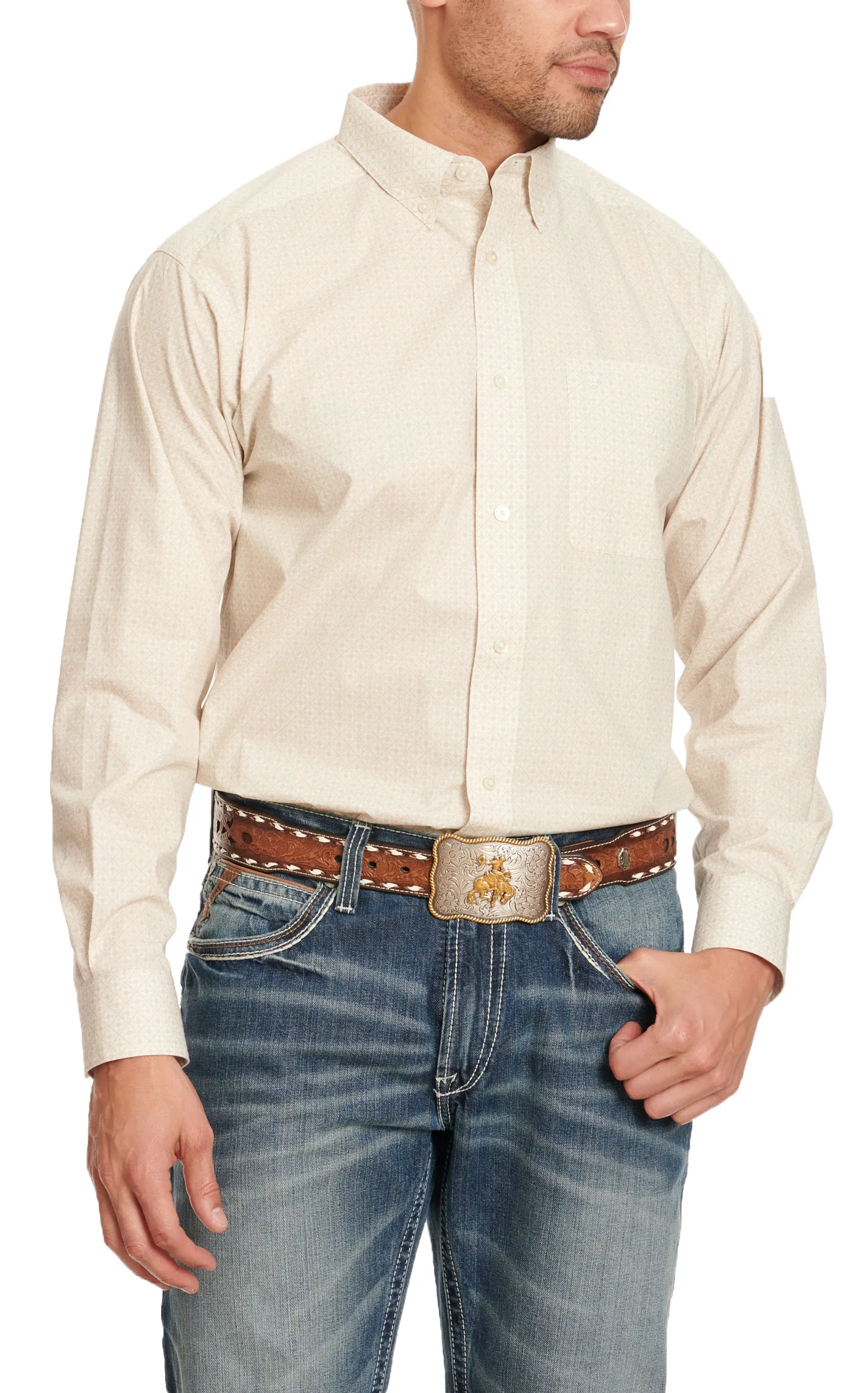 Ariat Men's Painton Latte & White Geo Print Long Sleeve Western Shirt - Cavender's Exclusive