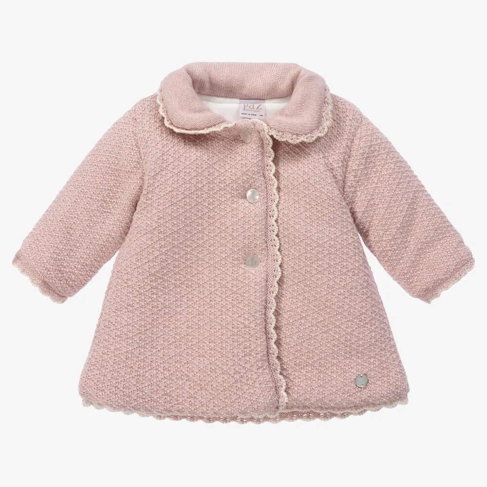 Baby Girls Pink Cotton Knit Coat