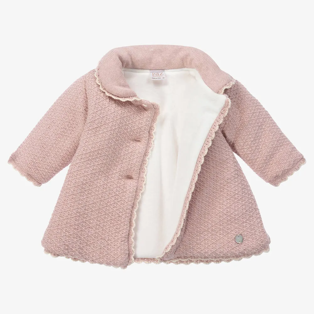 Baby Girls Pink Cotton Knit Coat