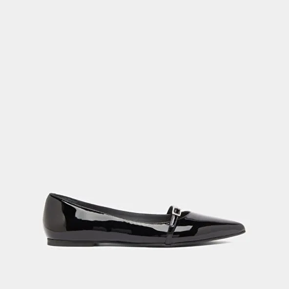 Ballet flats with adjustable buckles in black patent