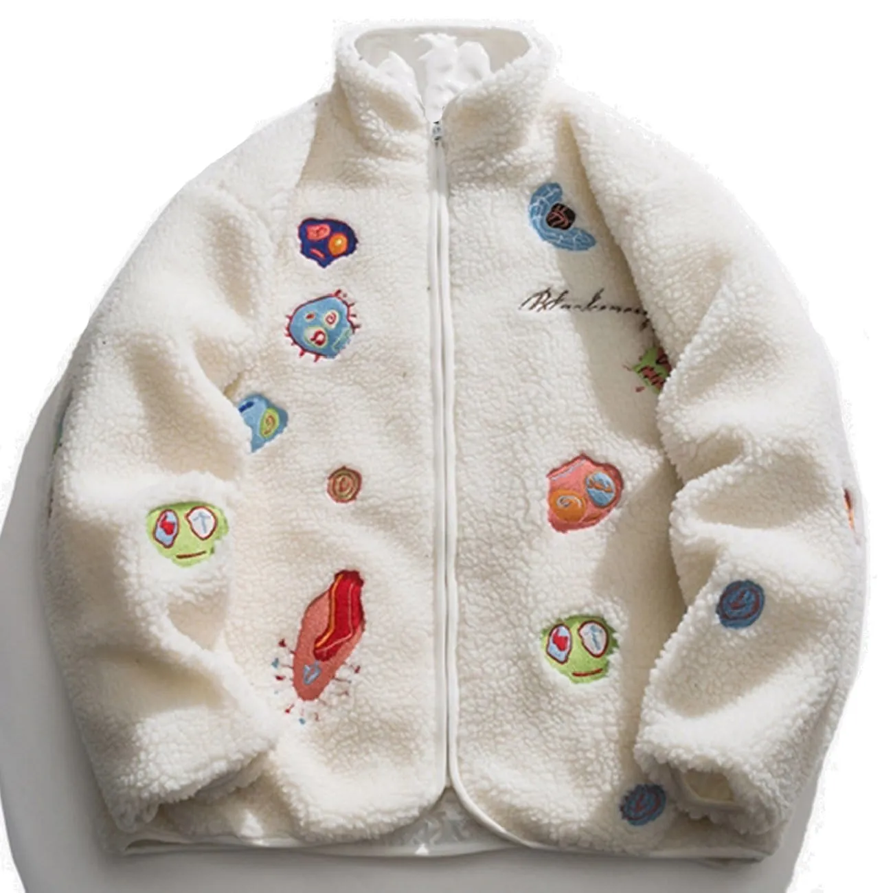 Bizarre Skull Embroidery Sherpa Winter Coat