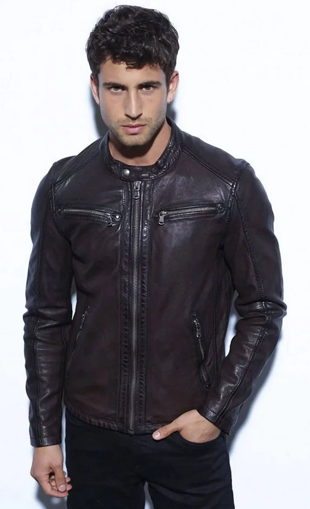 Black men's leather jacket Gafino motorcycle style