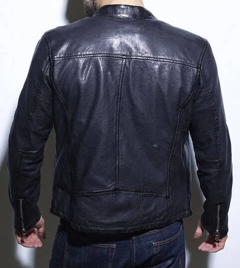 Black men's leather jacket Gafino motorcycle style