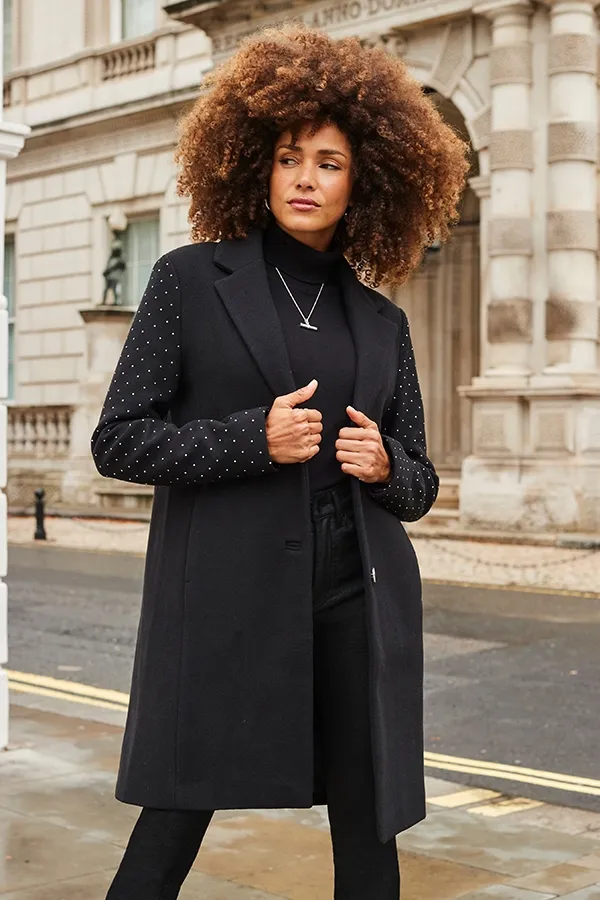 Black Stud Sleeve Detail Formal Coat