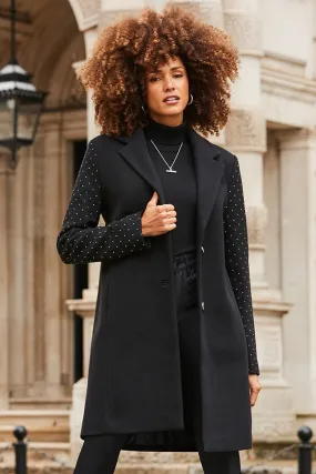 Black Stud Sleeve Detail Formal Coat