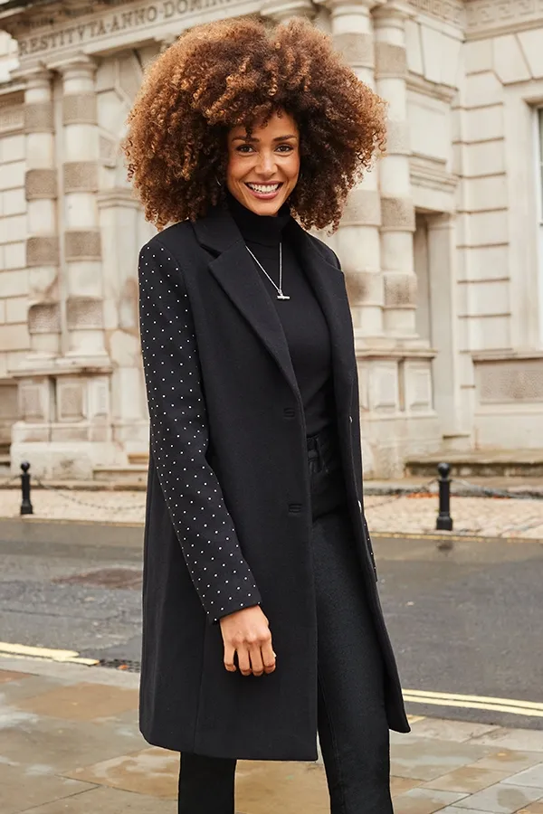 Black Stud Sleeve Detail Formal Coat