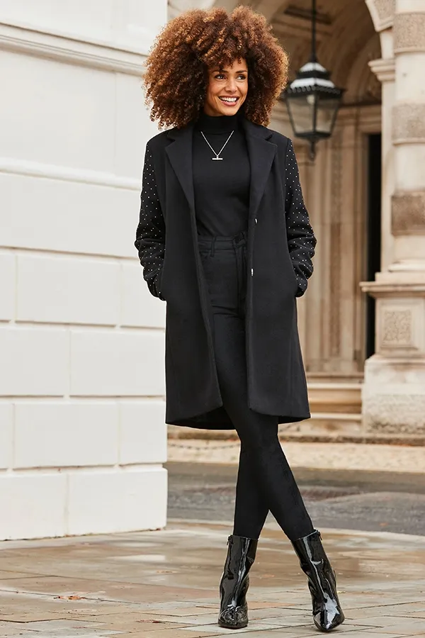 Black Stud Sleeve Detail Formal Coat