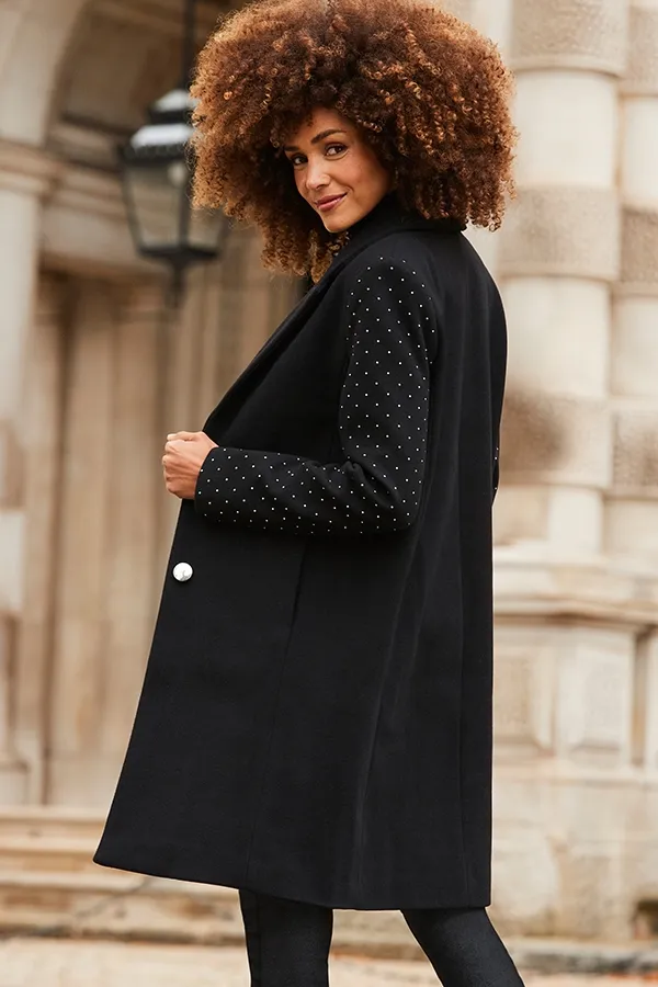 Black Stud Sleeve Detail Formal Coat