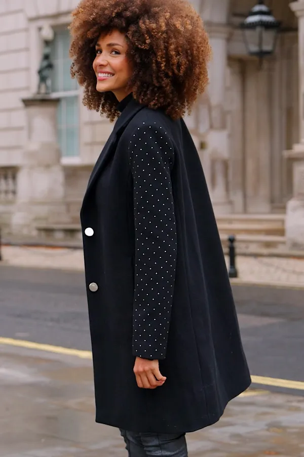 Black Stud Sleeve Detail Formal Coat