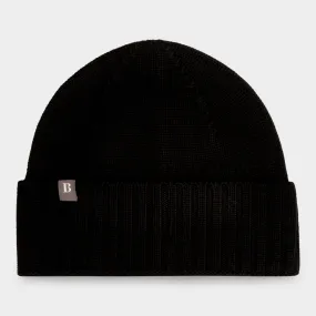 BOGGI MILANO Ribbed Logo Beanie Hat - Black