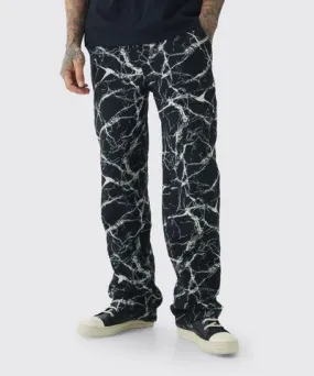 boohoo Mens Tall Barbed Wire Tapestry Relaxed Fit Pants