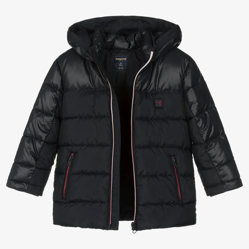 Boys Navy Blue Hooded Puffer Coat