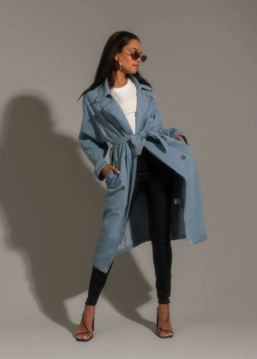 Cassis Light Wash Denim Trench Coat