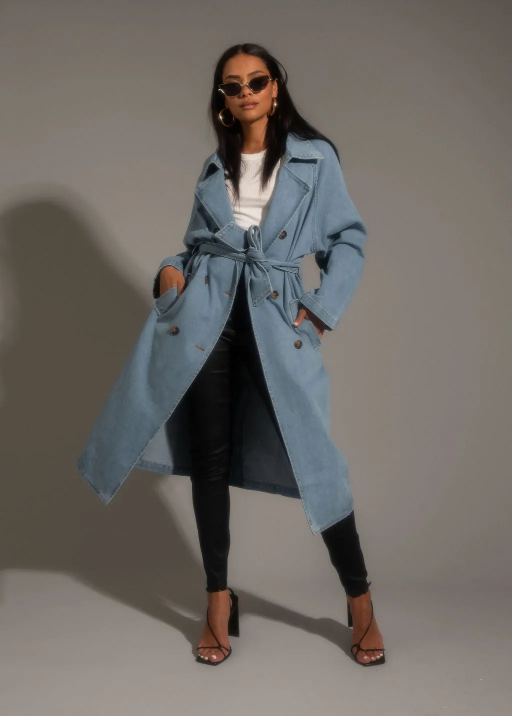 Cassis Light Wash Denim Trench Coat