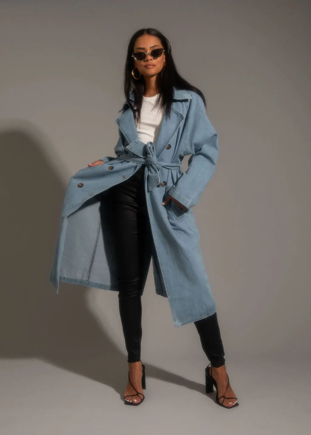 Cassis Light Wash Denim Trench Coat