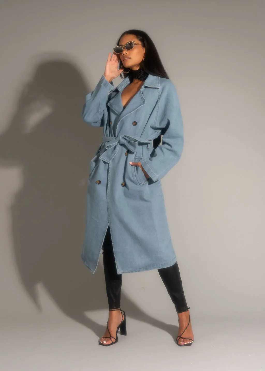 Cassis Light Wash Denim Trench Coat