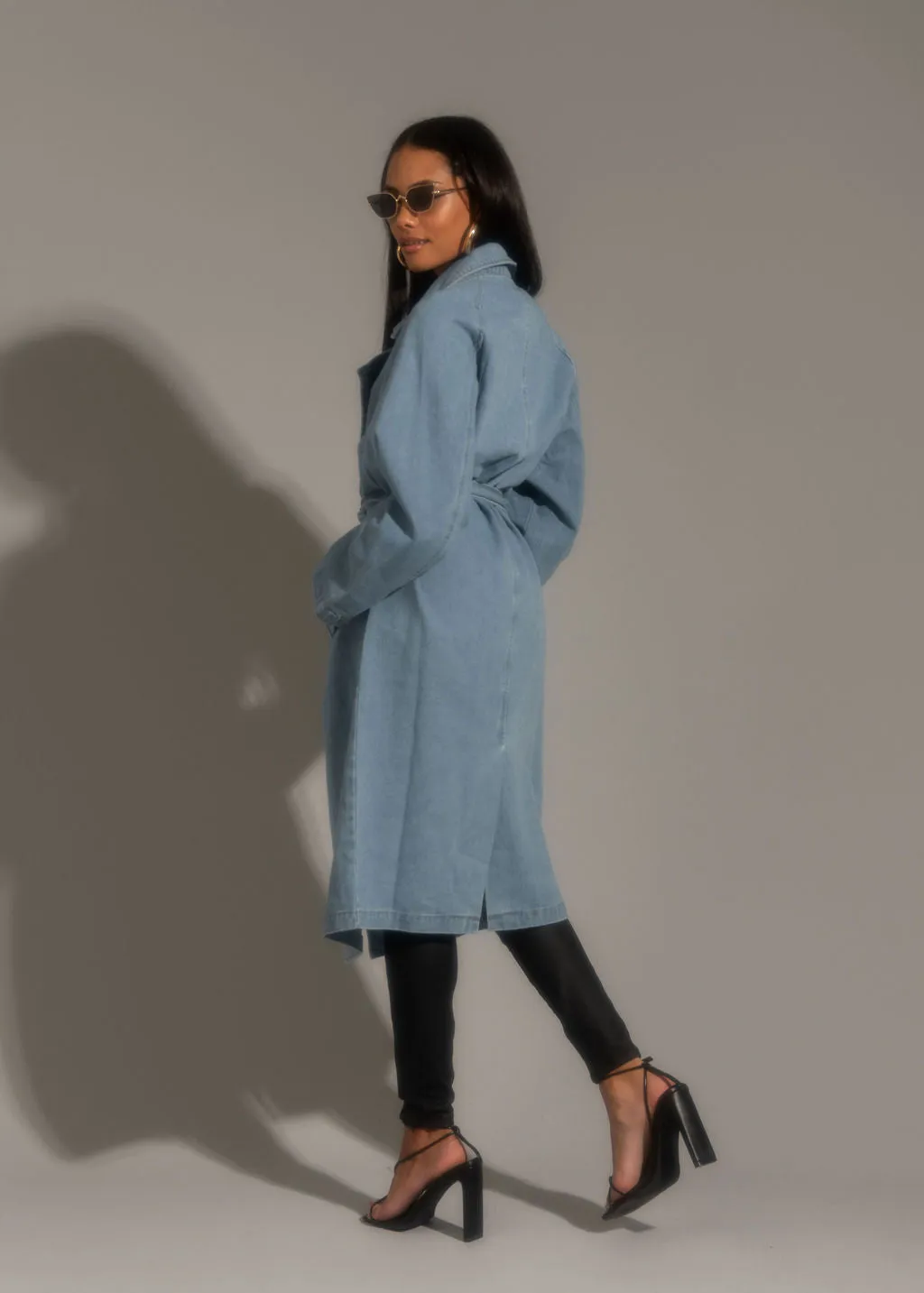 Cassis Light Wash Denim Trench Coat