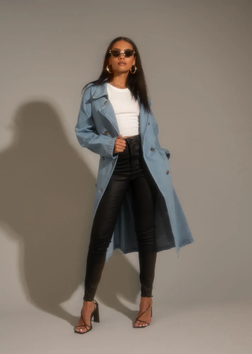 Cassis Light Wash Denim Trench Coat