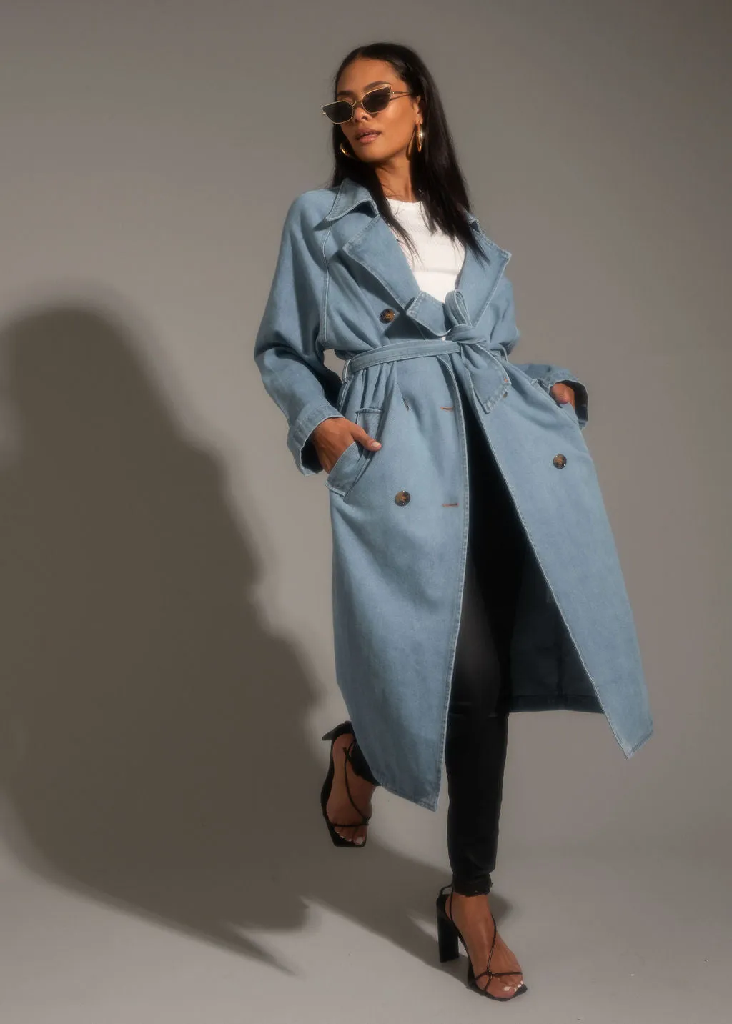 Cassis Light Wash Denim Trench Coat