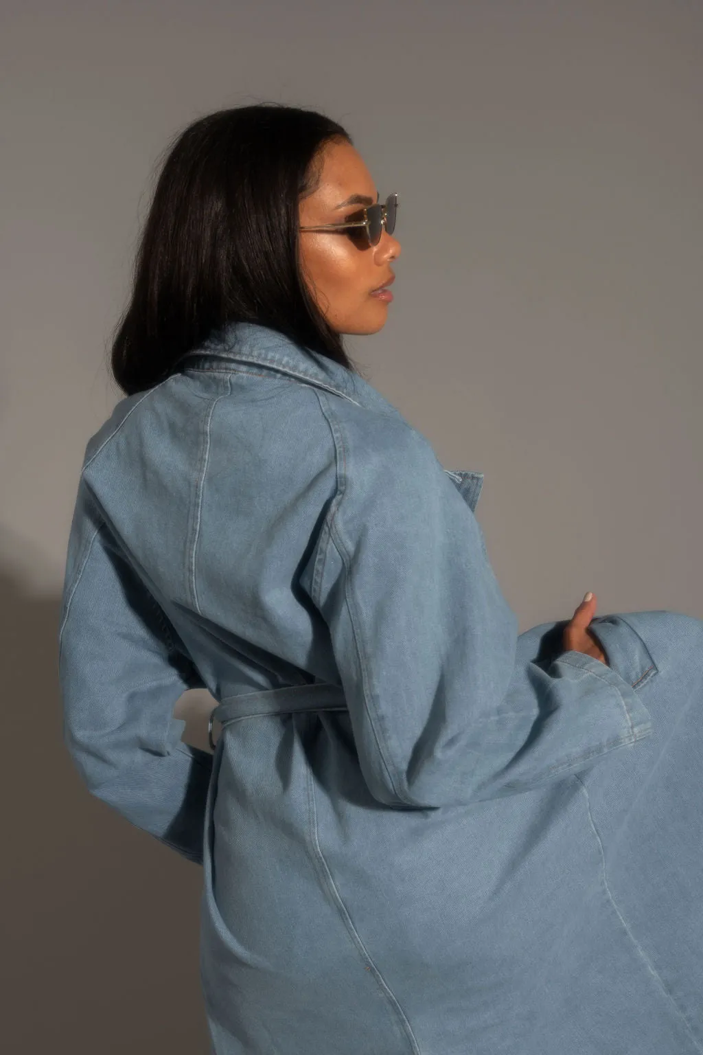 Cassis Light Wash Denim Trench Coat