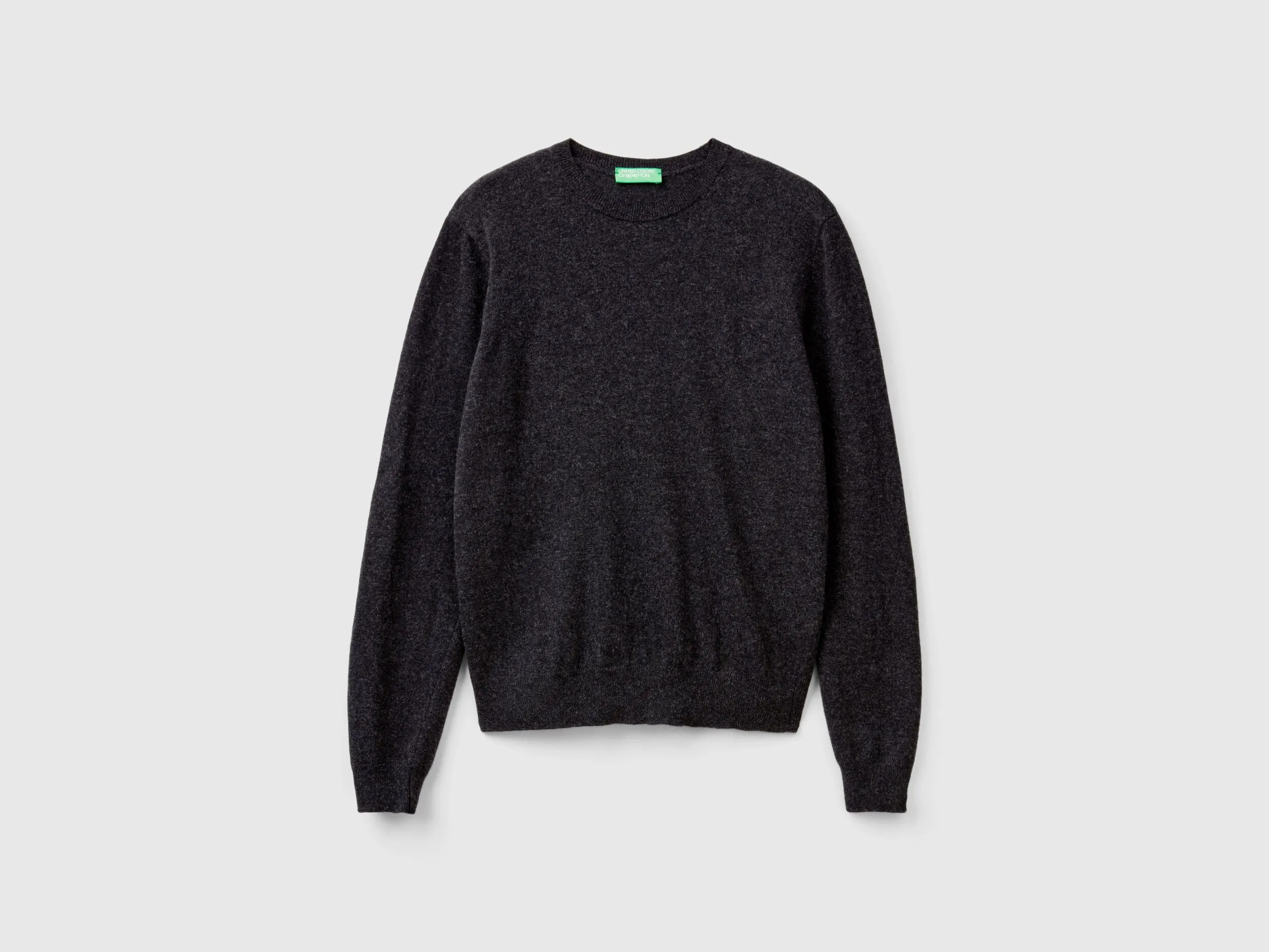 Charcoal gray crew neck sweater in pure Merino wool - Dark Gray | Benetton