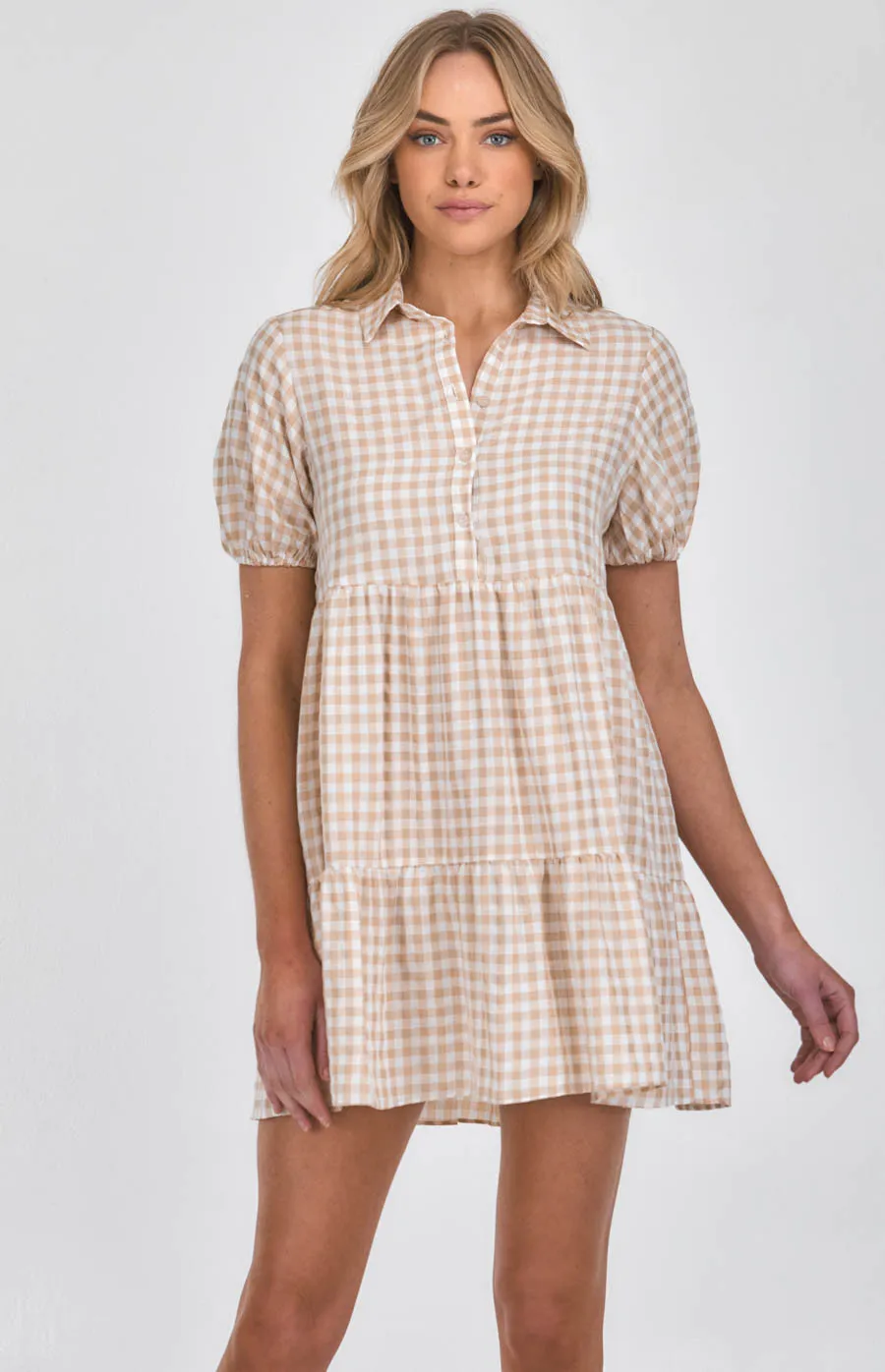 Checkered Tiered Shirt Dress (SDR1130B) 