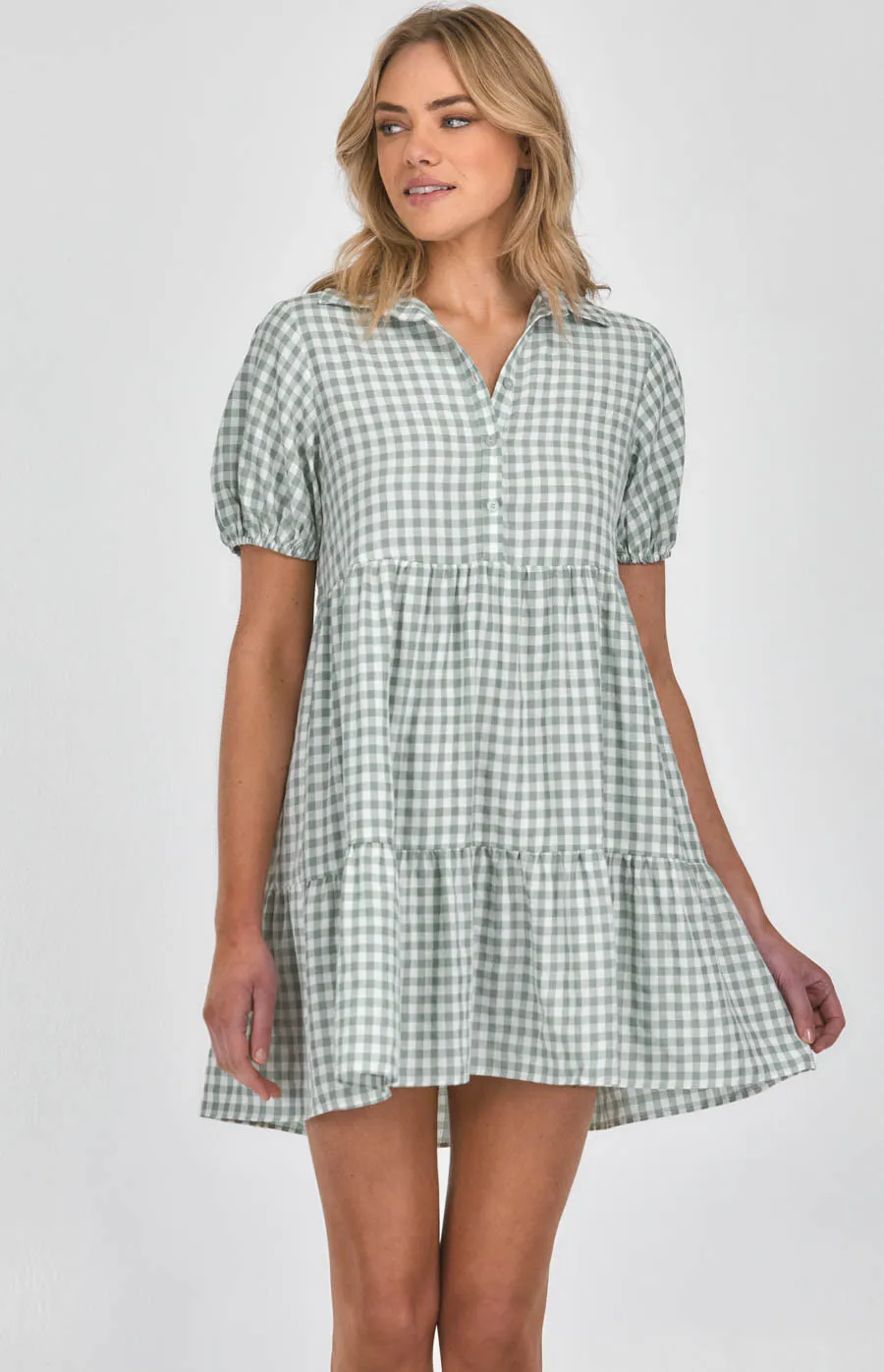 Checkered Tiered Shirt Dress (SDR1130B) 