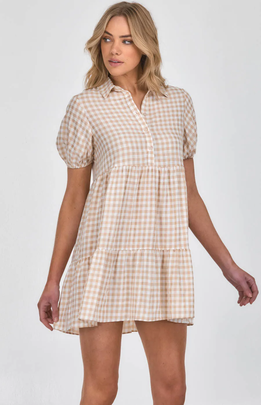 Checkered Tiered Shirt Dress (SDR1130B) 