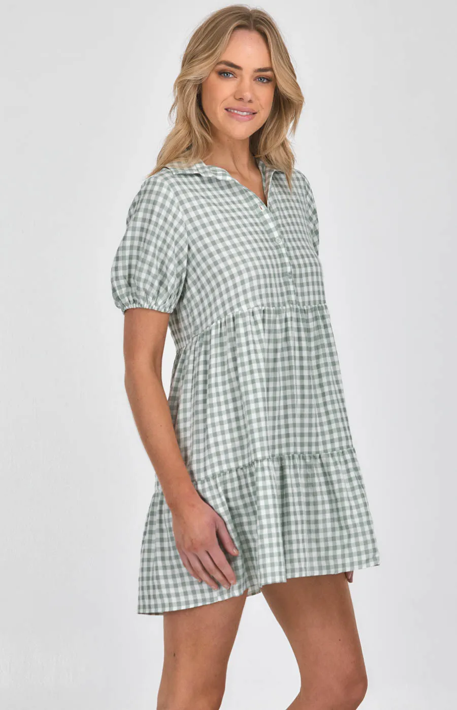 Checkered Tiered Shirt Dress (SDR1130B) 