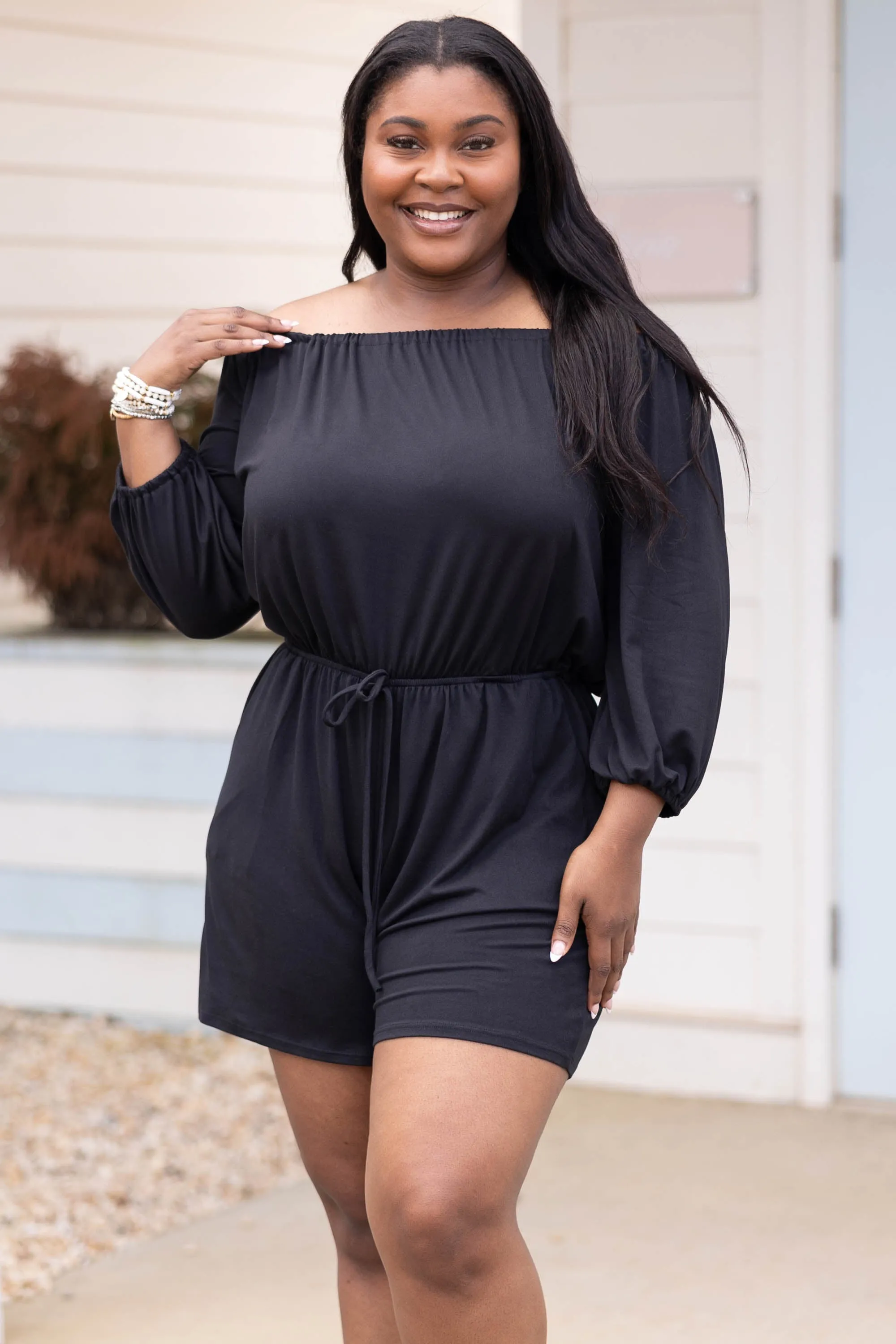 Circling Back Romper, Black