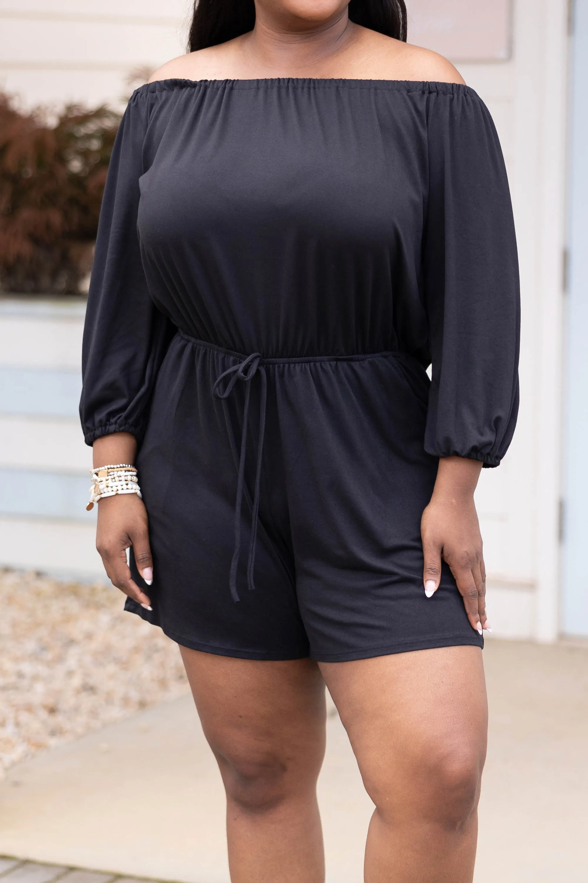 Circling Back Romper, Black