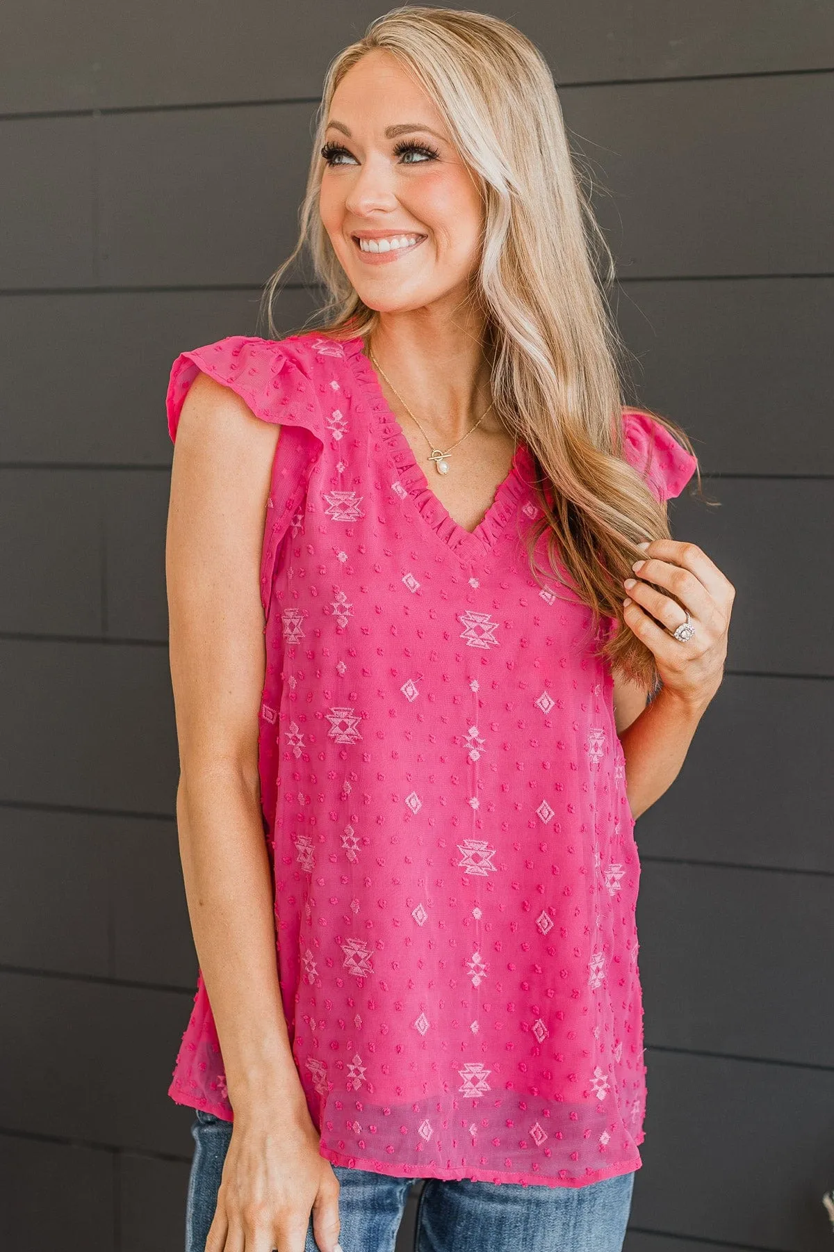 Coffee Date Ruffle Blouse- Hot Pink