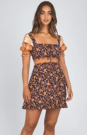 Contrast Panel Cotton Boho Print Dress (SDR950A)