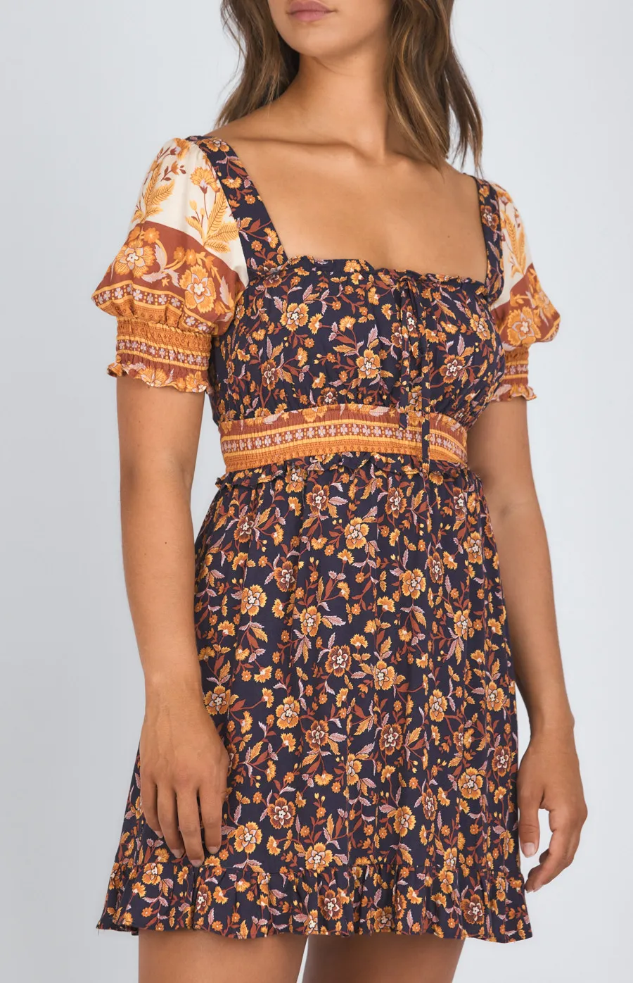 Contrast Panel Cotton Boho Print Dress (SDR950A)