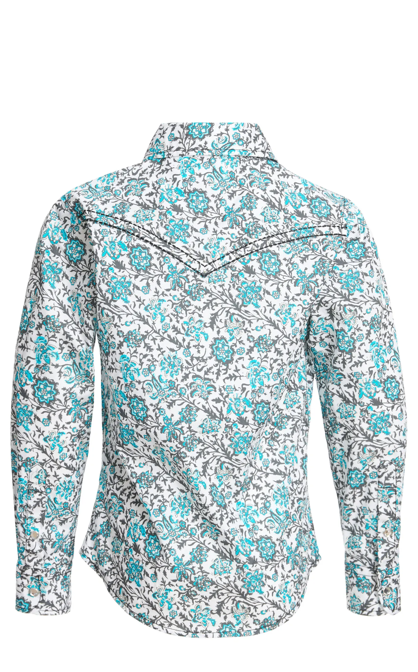 Cowgirl Hardware Girl's Turquoise White & Grey Floral Print Long Sleeve Western Shirt