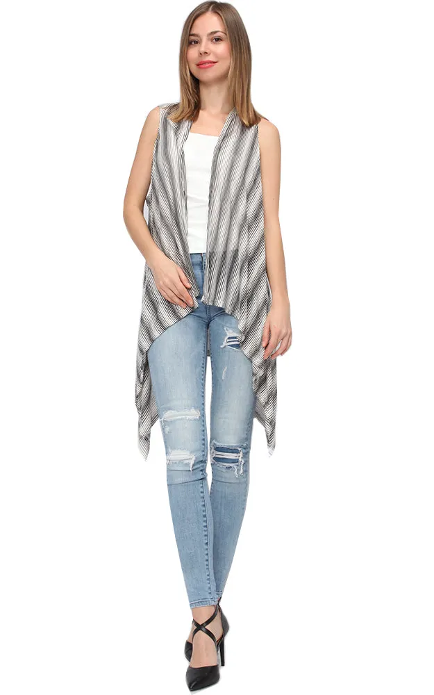 EAV9260 Stripe Pattern Jersey Long Scarf Vest