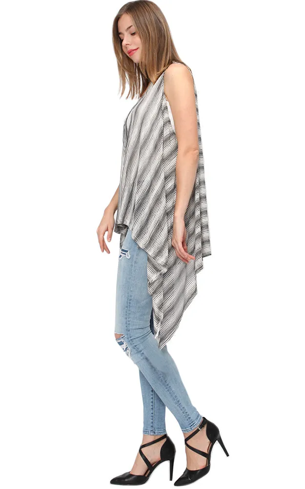 EAV9260 Stripe Pattern Jersey Long Scarf Vest