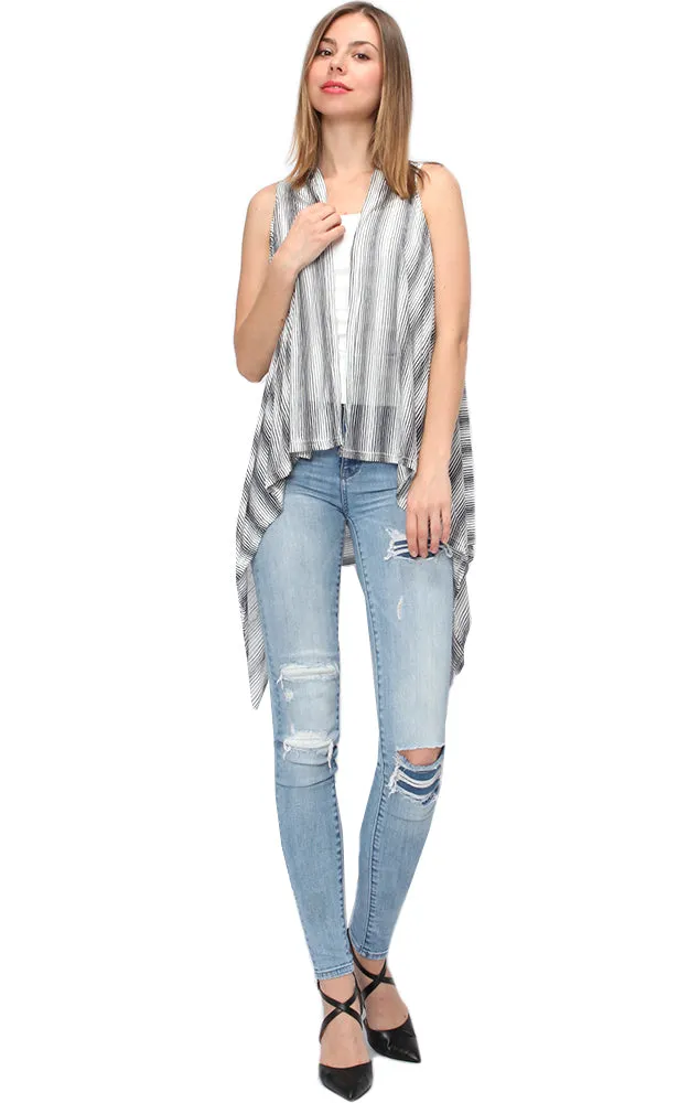 EAV9260 Stripe Pattern Jersey Long Scarf Vest