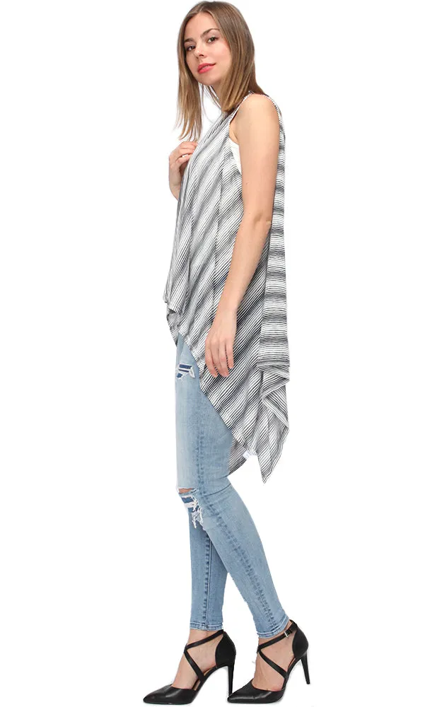 EAV9260 Stripe Pattern Jersey Long Scarf Vest