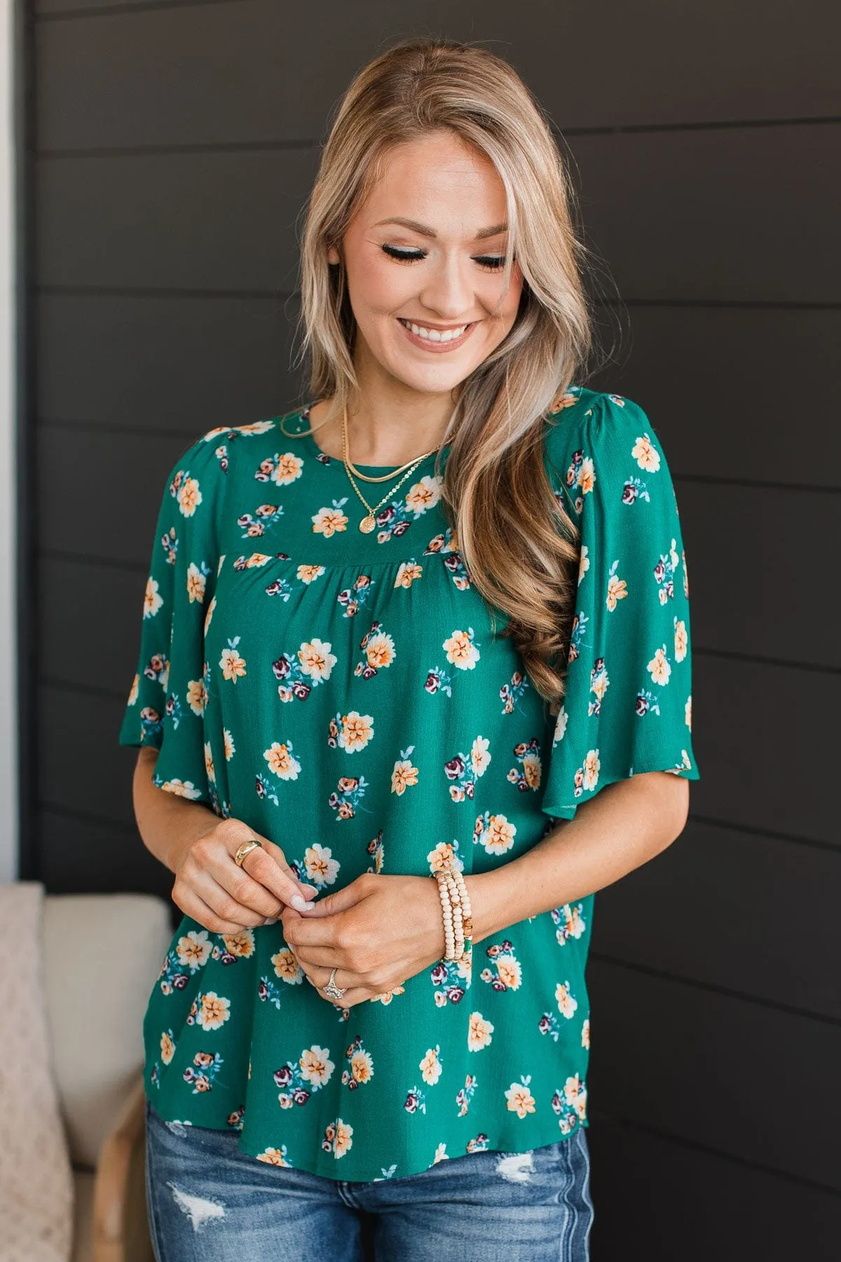 Forever Special Floral Blouse- Emerald