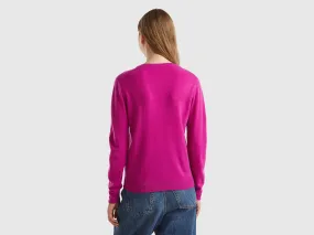 Fuchsia cyclamen crew neck sweater in pure Merino wool - Cyclamen | Benetton