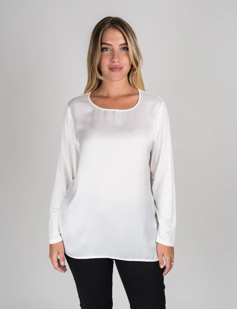 Gaia Life - T-shirt in due tessuti girocollo bianco