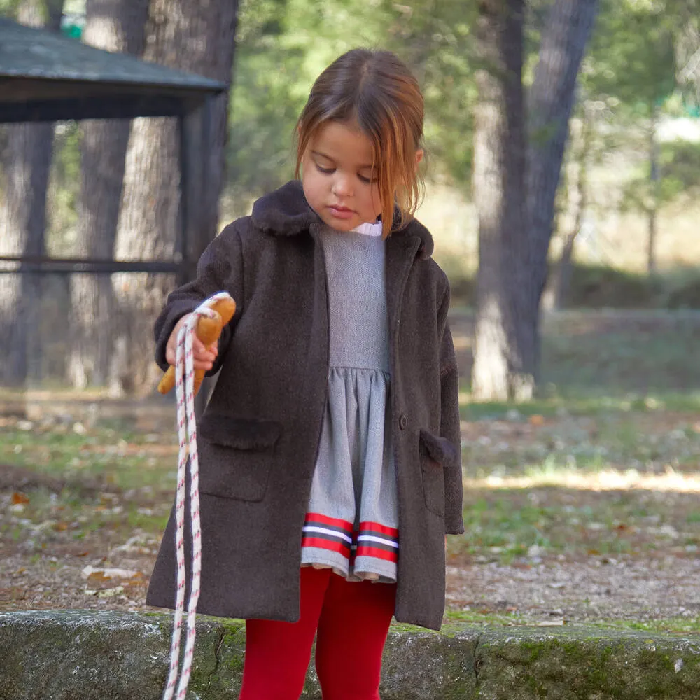 Girls Grey Faux Fur Trimmed Coat