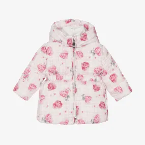 Girls Pink Puffer Flower Hooded Coat