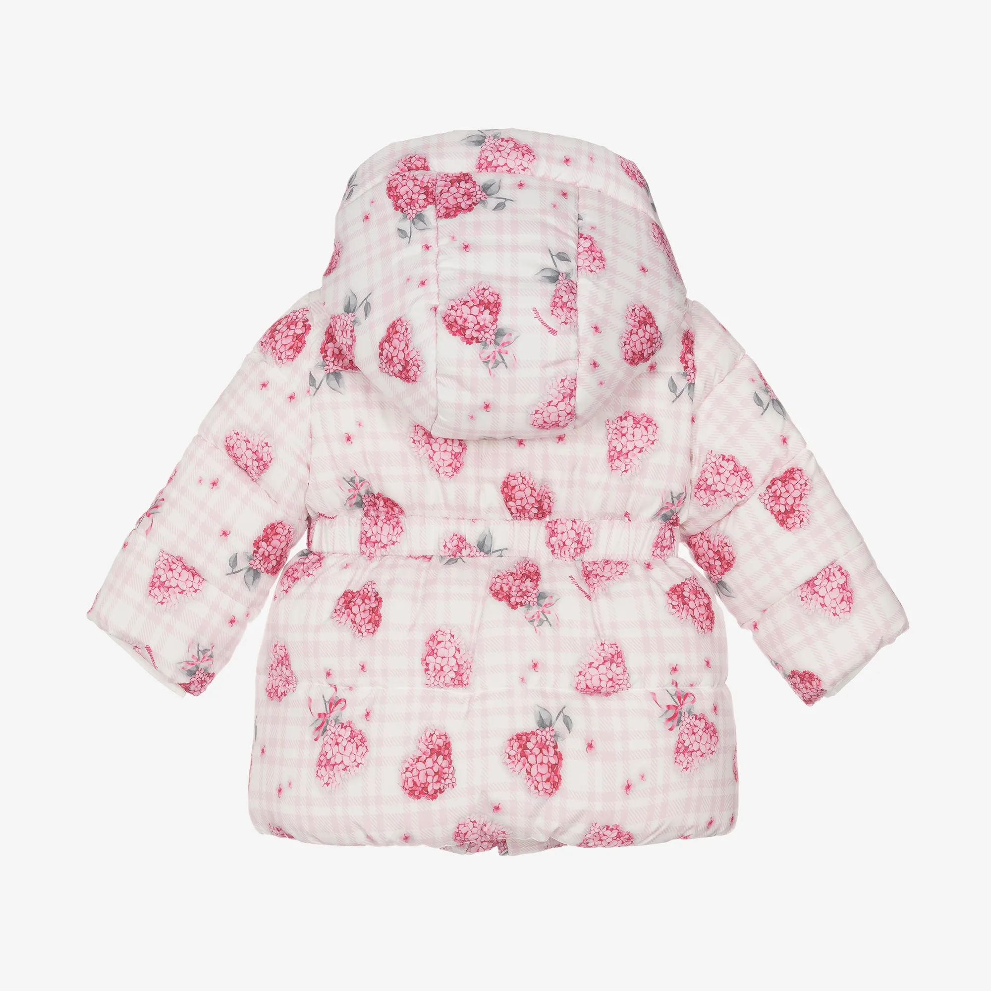 Girls Pink Puffer Flower Hooded Coat