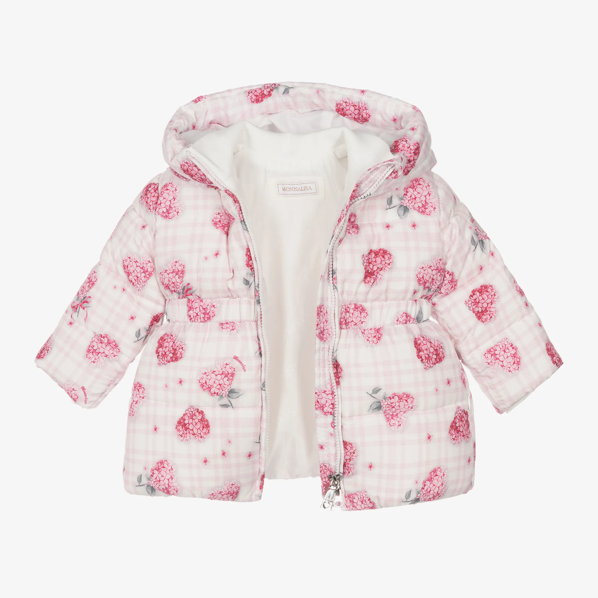 Girls Pink Puffer Flower Hooded Coat