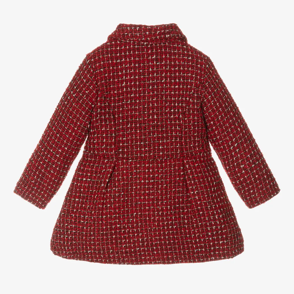 Girls Red & Black Tweed Coat